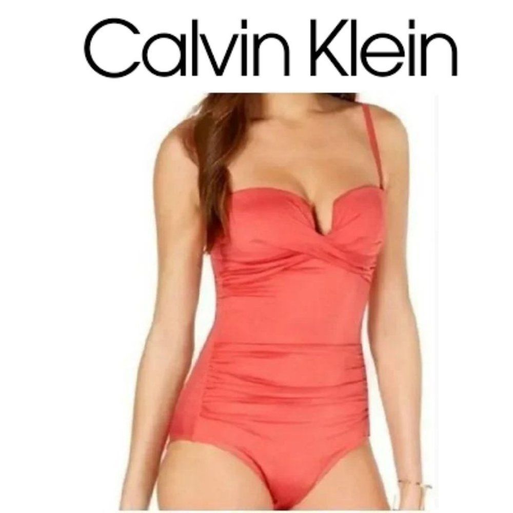 CALVIN KLEIN Bandeau shimmer Tummy-control Swimsuit sz 8